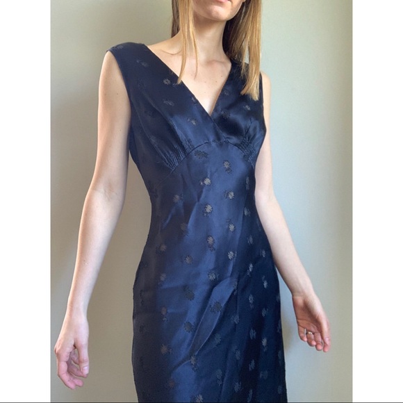 Vintage Dark Blue Floral Long Satin Nightgown - Picture 3 of 8